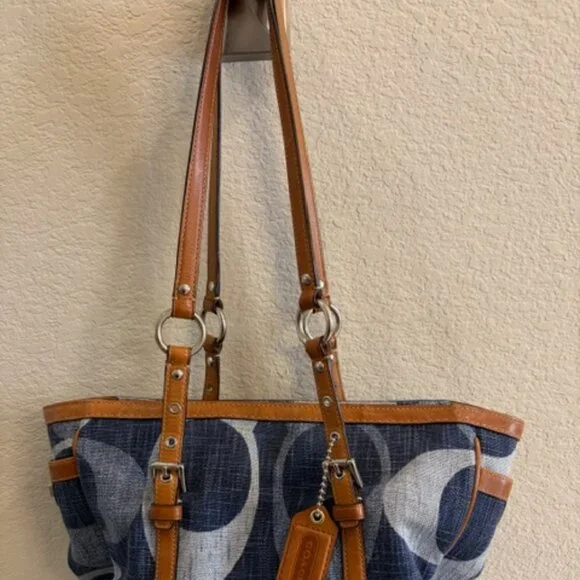 Coach 13810 Vintage Signature Gallery Tote with brown leather trim Classic Y2K - Picture 3 of 15